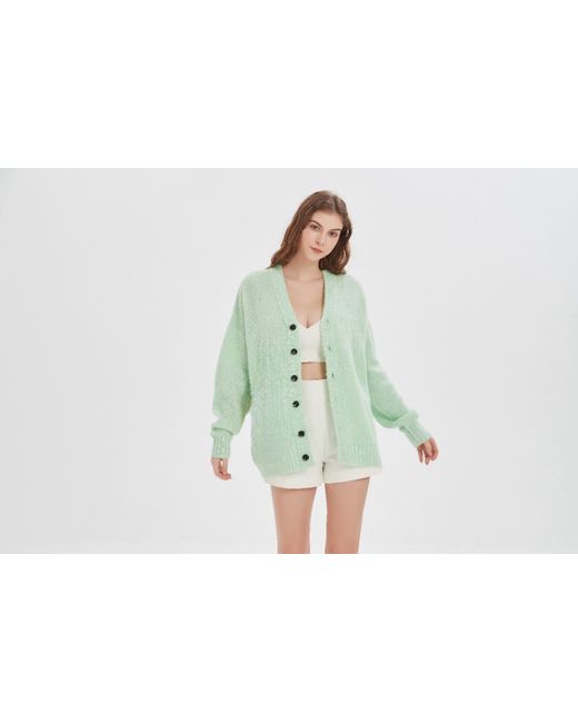 Artisan Luxury Hand Knit Mohair Merino Wool Cardigan Eco Wood Button Uk Made 4xl Da Women