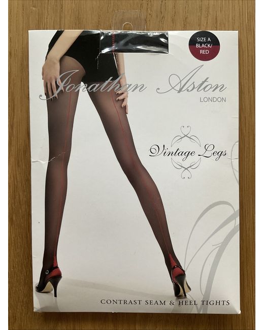 Jonathan Aston Bn Vintage Legs Tights Black A/Small Contrast Seam Heel  Di Colore Rosso