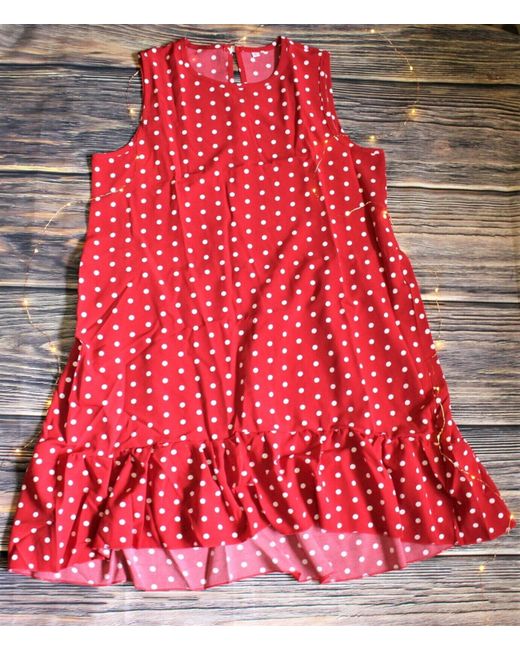 Casual Wear Women Ladies Polka Dot Ruffle Sleeveless Dress Summer L  Di Colore Rosso