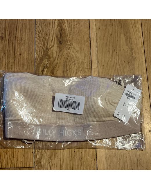 Gilly Hicks .New/Tag. Ribbed Large Logo Bralette.Uk S. Bra Back.  Di Colore Beige