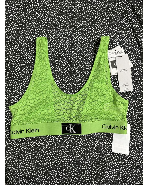 Calvin Klein Animal Print Unlined Bralette Small Bnwt  Di Colore Verde