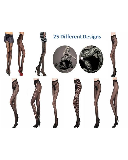 Web Womens Black Patterned Fishnet Tights Ladies Stripes Polkadot Net  Di Colore Floreale