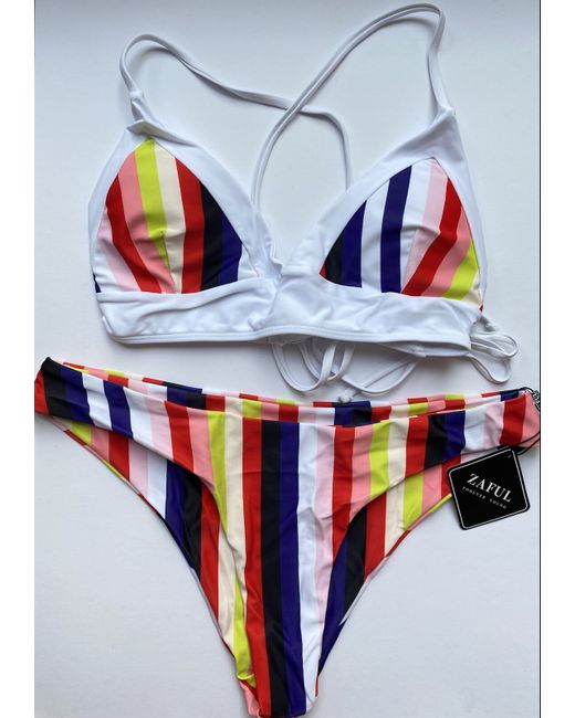 Zaful   Multicoloured Striped Padded Top Bottoms Swimwear Set Bnwt 12