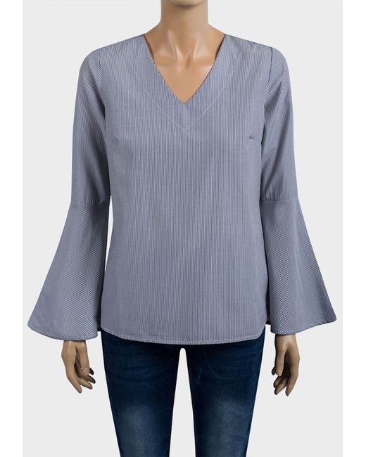 Rick Cardona Ladies Light Pin Stripe Bell Sleeve Top Uk 14  Di Colore Blu