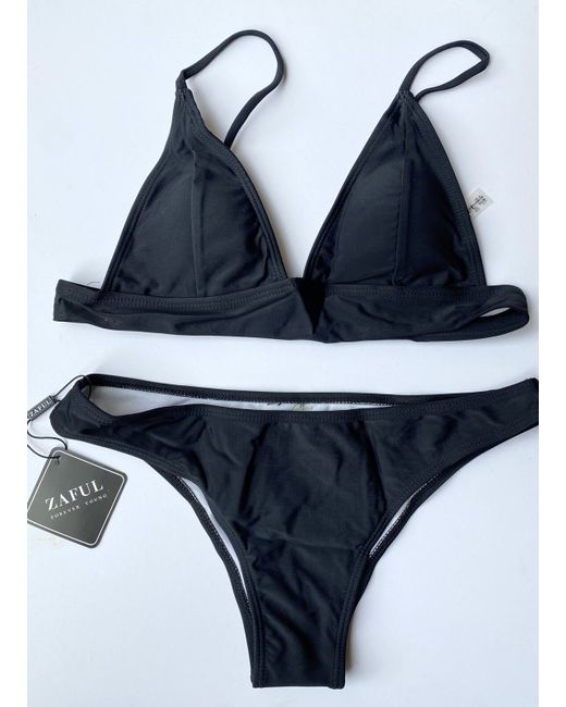 Zaful  Black Triangle Padded Bikini 10 M Swimwear Set Bnwt