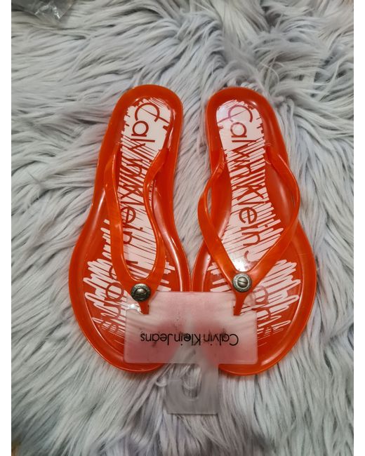 Calvin Klein  Orange Womens Jelly Flip Flops 4uk Brand New