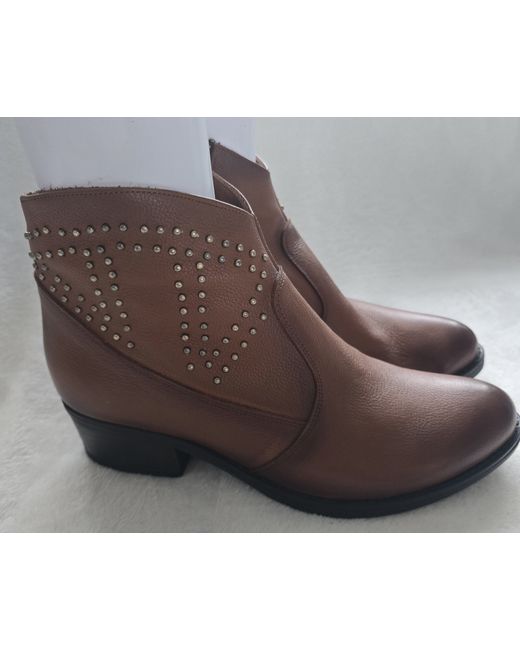 Bellissimo Leather Embellished Cowboy Ankle Boots Uk 5/38 Da Women Di Colore Marrone