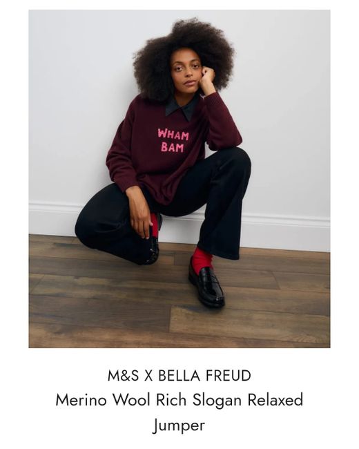 Bella Freud Ms Burgundy Wham Bam Slogan Merino Wool Rich Jumper Medium Bnwt Da Women Di Colore Rosso