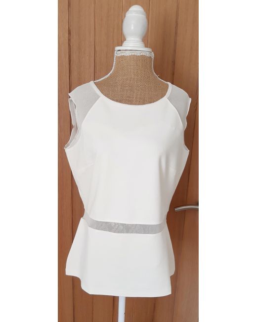 Rick Cardona Ladies Cream Ivory Jersey Mesh Fitted Top Blouse 14 Brand New  Di Colore Beige