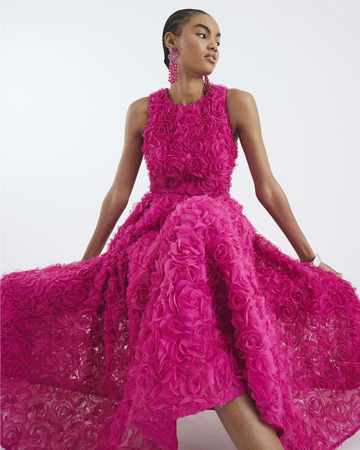 River Island Women's Pink Midi Dress 8