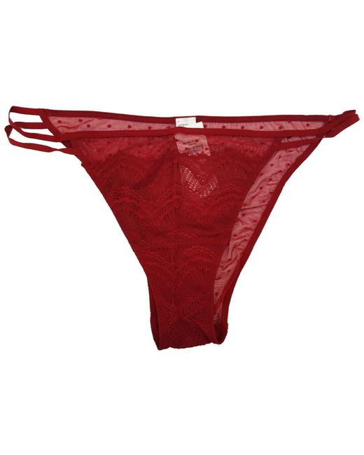 Gilly Hicks Hollister Double Strap Lace Cheeky X-Large 16 Uk Knickers Pants  Di Colore Rosso