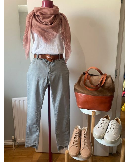 Betty Barclay Group Cartoon Grey Frayed Waist Hem Skinny Stretch Jeans Uk 12  Di Colore Grigio