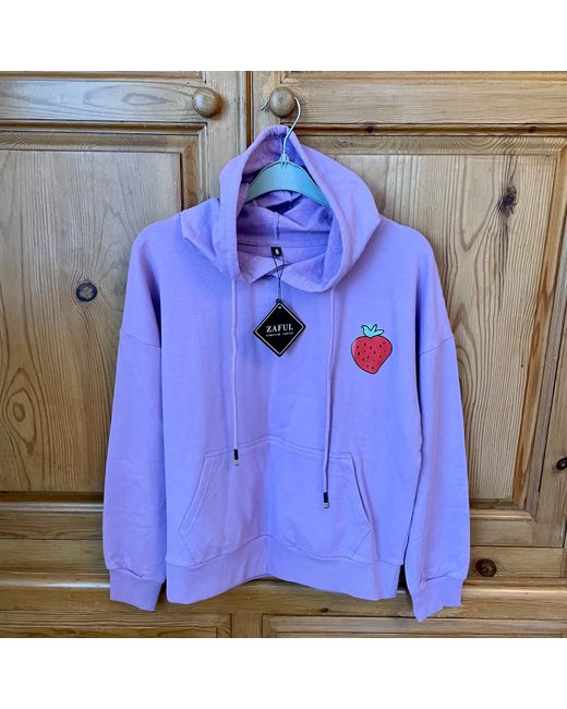 Zaful  Purple Forever Young Womens Lilac Hoodie With Strawberry S Bnwt
