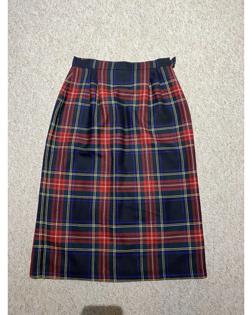 Pringle James Ladies Wool Tartan Over Knee Pencil Skirt 8/10  Di Colore Rosso