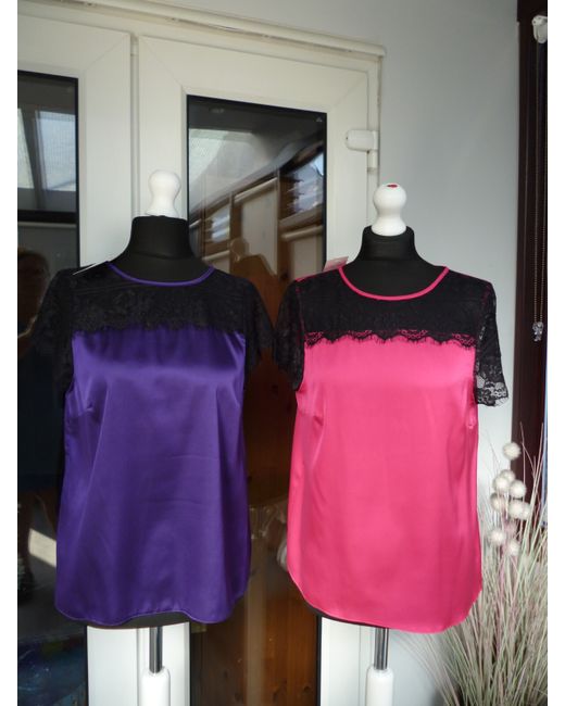 Marina Kaneva   Womens Blouse-Tops X2 12 London Satin Lace Stretch Nwt