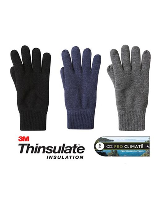 Pro Men's Blue Warm Winter Wooly Thermal Thinsulate Knitted Ski Gloves Black Grey Or