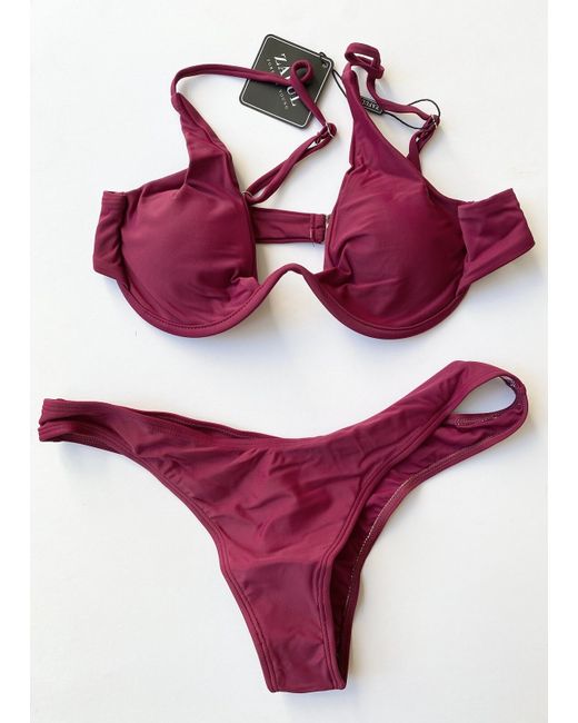 Zaful   Burgundy Berry Underwired Bikini Top Bottoms Swimwear Set Bnwt 10