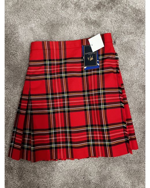 Pringle James Weavers Stewart Royal Stand Tartan Kilted Skirt  Di Colore Rosso