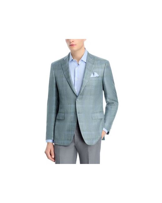 Canali Men's Green Siena Wool Silk Linen Plaid Classic Fit Sport Coat