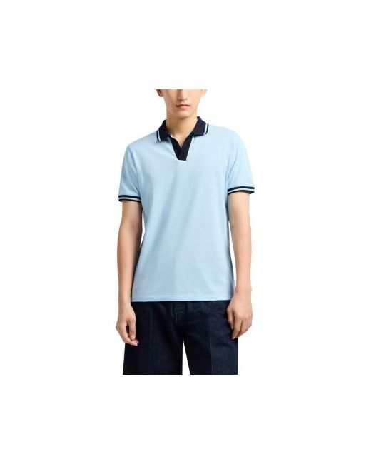 Emporio Armani Contrasting Collar Cuffs Polo Shirt Da Uomo Di Colore Blu