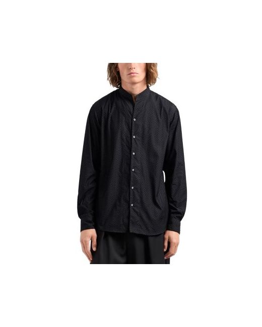 Emporio Armani Men's Gray Stretch Cotton Button Up Shirt With Guru Collar
