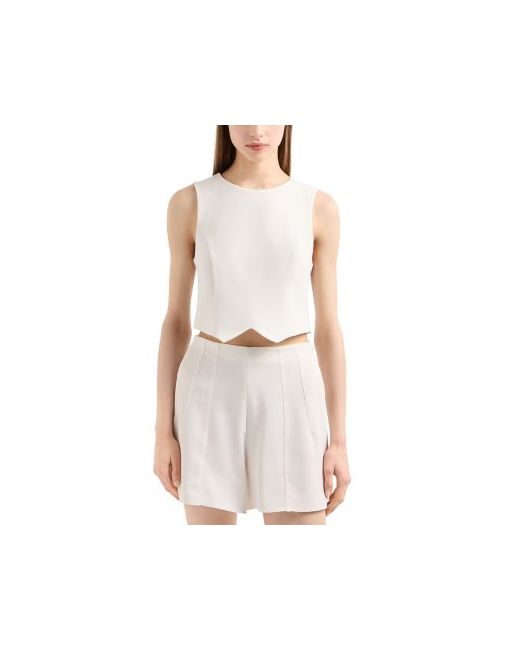 Emporio Armani Scalloped Crop Top Da Women Di Colore Bianco