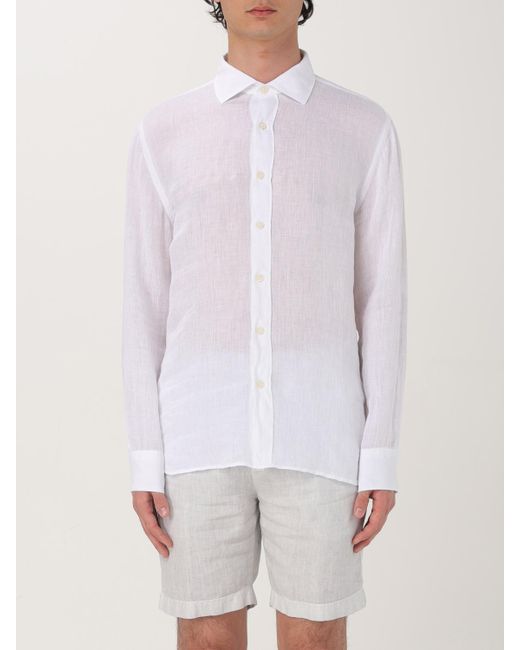 120 Lino Shirt Da Men Di Colore Bianco