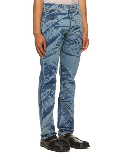Bianca Saunders Blue Wrangler Edition Scrunched Print Jeans | Stylemi