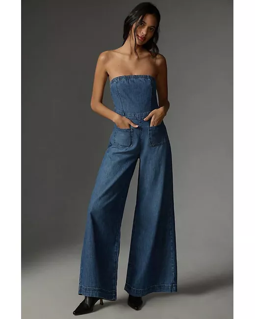Pilcro and the Letterpress Pilcro Strapless Polished Wide-Leg Jumpsuit in  Blue