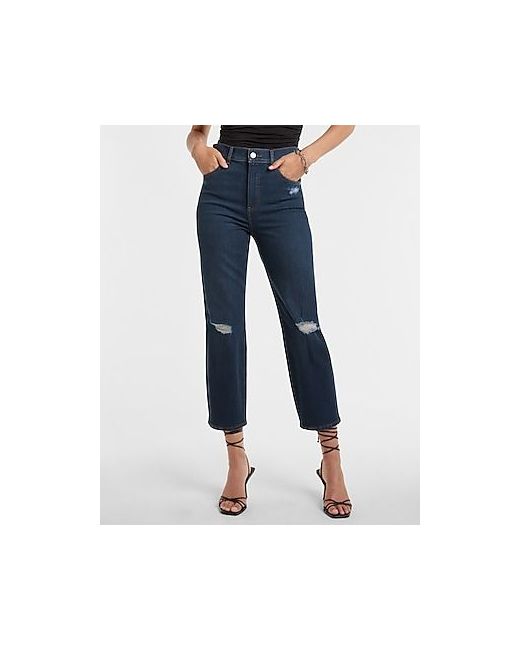Express Super High Waisted Ripped Cropped Straight Jeans