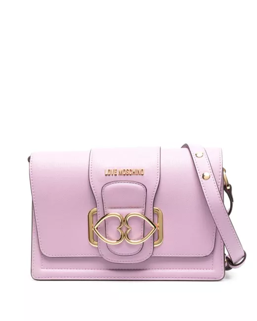 Love Moschino heart-plaque foldover shoulder bag in Pink
