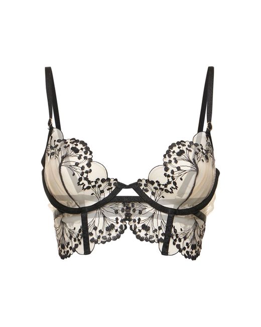 Bluebella Sadie mesh sheer plunge bra with U wire and logo elastic detail  in black - BLACK