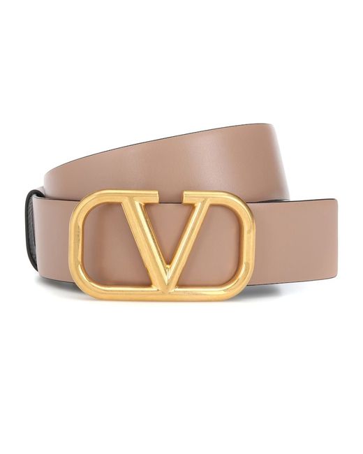 VALENTINO V Logo Leather Belt Brown Size Small