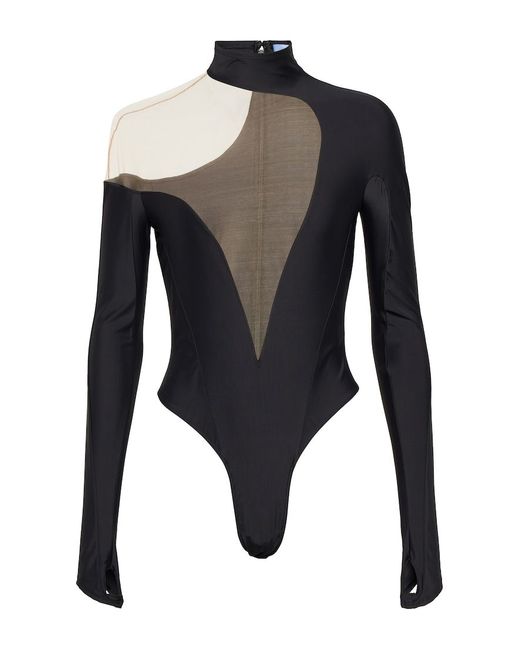 Mugler Asymmetric paneled bodysuit in Black