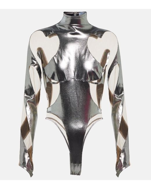 Mugler Rodeo paneled bodysuit in Silver