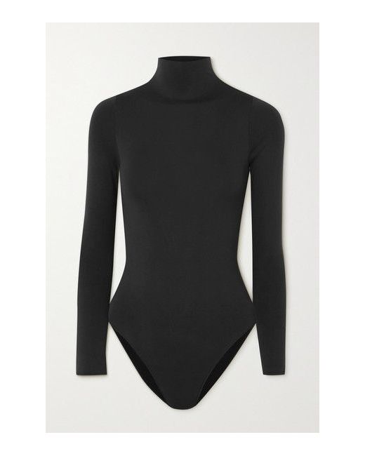 Skims Essential Mock Neck Bodysuit Onyx in Black