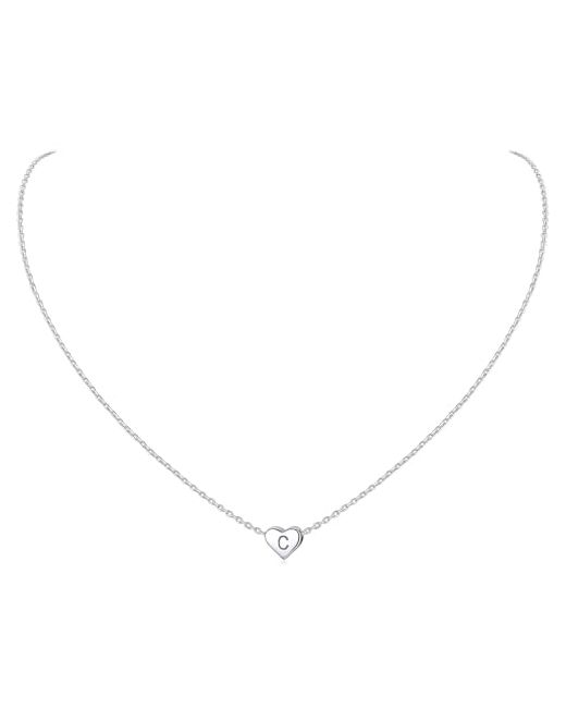 Chicsilver  Silver 925 Sterling Heart Initial Necklaces For Women Dainty Personalized Pendant Letter Alphabet Necklace 01. B