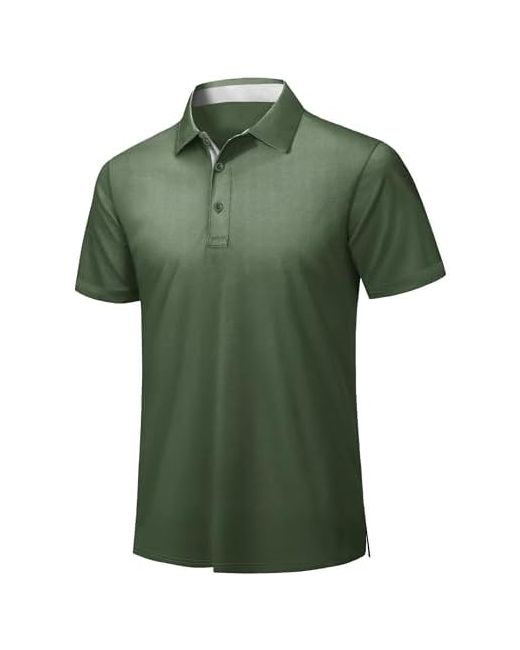 Zity  Green Mens Golf Polo Shirts Short Sleeve Quickly Dry Performance Collared Tennis Casual Shirt For Men Army Medium