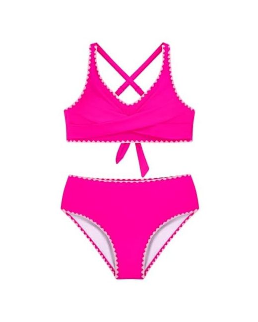Hoziy  Pink Girls Swimsuit Teen Crisscross Tie Back Bikini Sets Two Piece Bathing Suit Kids Swimwear 9-18 Years 17-18 Hot