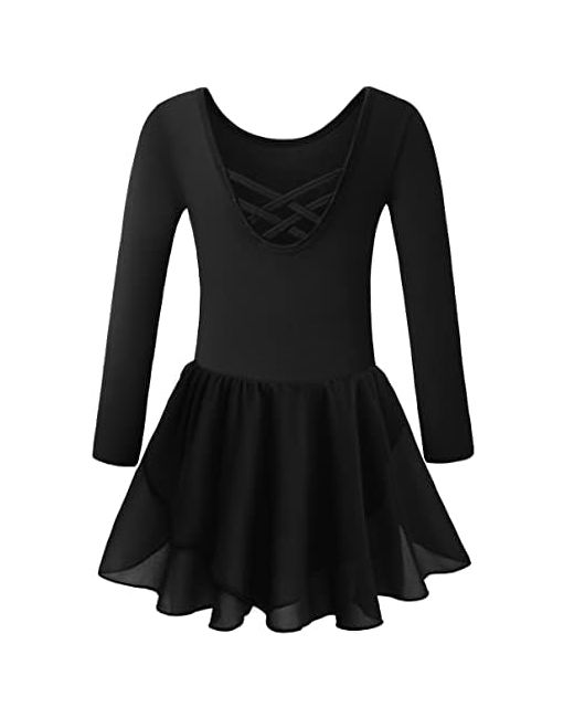 Danshow  Black Girls Ballet Dance Leotards With Flutter Sleeve Petal Skirt And Bowknot Back T 4-6 Years