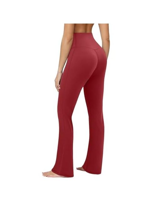 Copyleaf  Red Flare Leggings For Women High Waisted Seamless Yoga Pants Tummy Control Workout Gym Bootcut Large