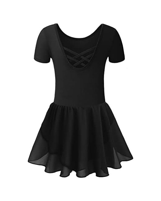 Danshow  Black Girls Team Basic Long Sleeve Leotard With Skirt Kid Dance Ballet Tutu Dress 10-12 Years W-