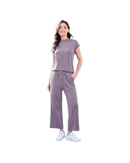 Totatuit   Womens 2 Piece Lounge Set Summer Outfits Travel Airport Tracksuit Wide Leg Loungewear 3x-Large Light Coffee