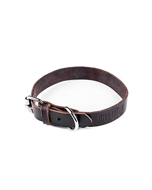 Mighty Paw  Black Leather Dog Collar Genuine Distressed Strong Metal Buckle Ultimate Comfort Modern Style For All Dogs Breeds Puppy Large 14.5