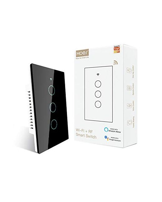 Moes  Multicolor 2.4ghz Wifi Wall Touch Smart Switch Neutral Wire Required 3 Way Multi-Control Glass Panel Light Work With Life/Tuya App Rf433 Remote Control Alexa And Google Home Black