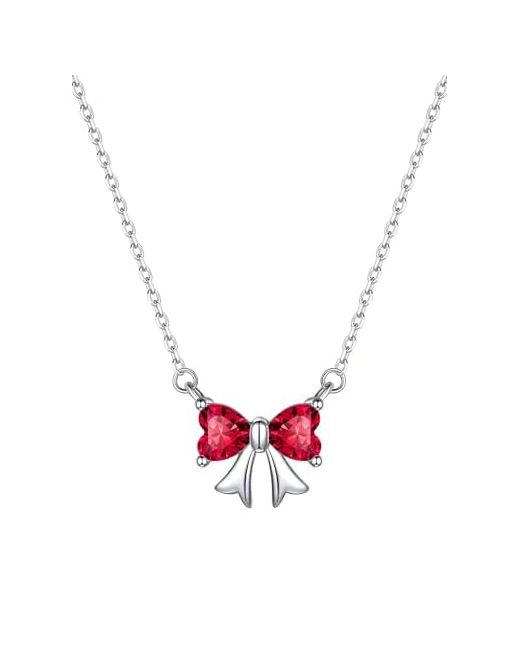 Chicsilver  Silver Bow Birthstone Necklace 925 Sterling Pendant Necklaces For Women Hypoallergenic Choker With 16 Inch Rolo Chain 12 Months Jewelry Valentines Mothers Day Christ