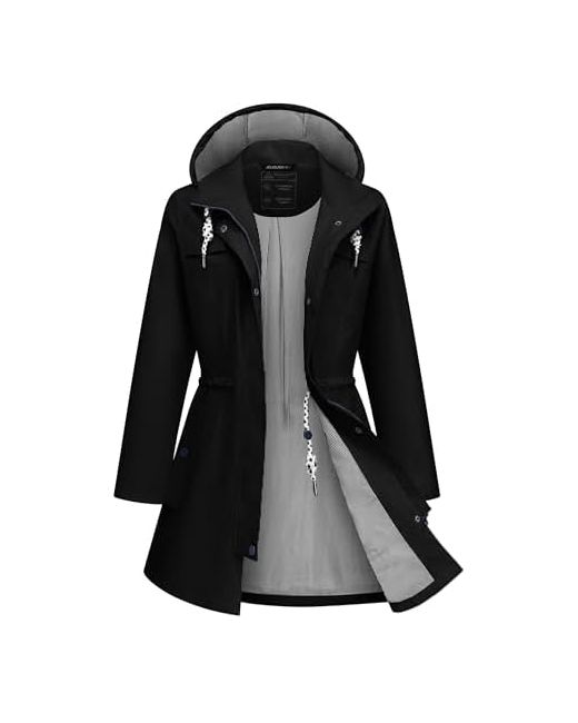 Atlaslava Rain Jacket Waterproof Long Lightweight Raincoat Hooded Windbreaker Outdoor Trench Coat Da Women
