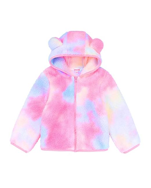 Jeskids  Pink Toddler Girls Boys Fleece Hoody Jacket Zip Up Teddy Coat Warm Winter Outwear Tie Dye 3-4t