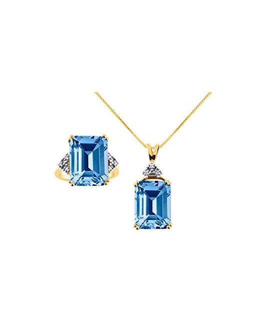 Rylos  Blue Womens 14k White Gold Emerald Cut Gemstone Genuine Diamond Ring Necklace. Rectangular 16x12mm December Birthstone Jewelry For Women