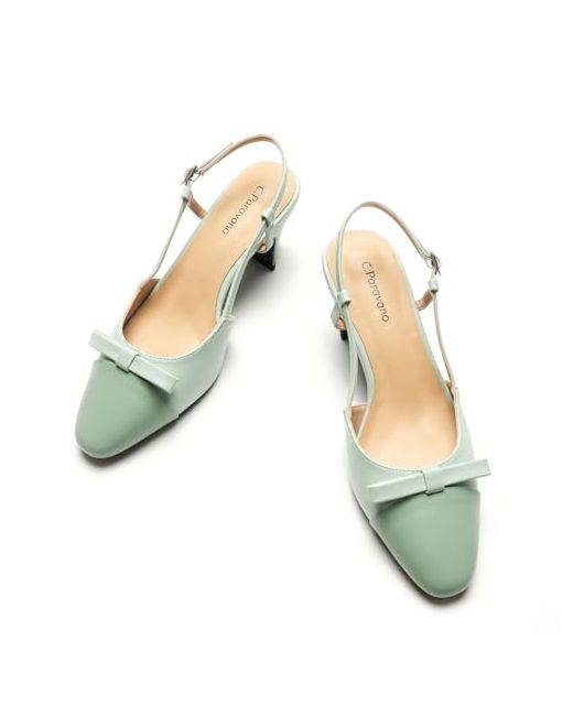 C.Paravano Womens Slingback Low Chunky Heels Almond Toe Block Heel Pumps Splicing Bowknot Fashion Party Dress Shoes 6 Mint